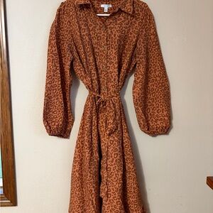 Nine West Animal Print Long Sleeve Dress